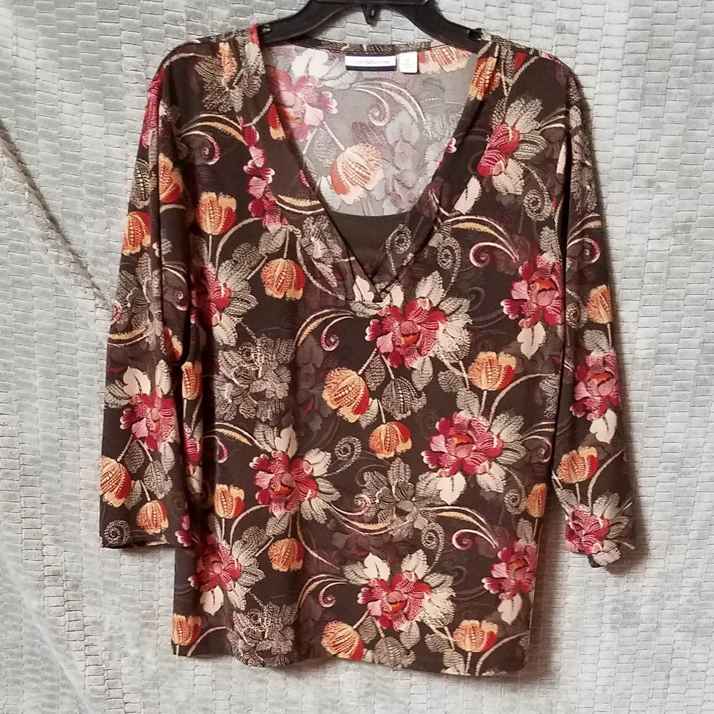 Croft&Barrow brown with orange flowers Blouse